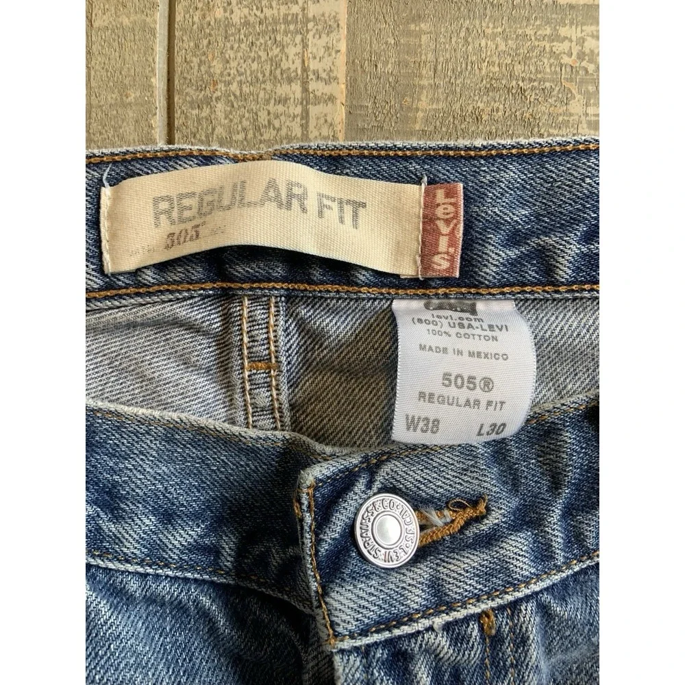 Levi's 505 Regular Fit Blue Jeans Men's 38x30 2001 Y2K Faded Distressed Levi